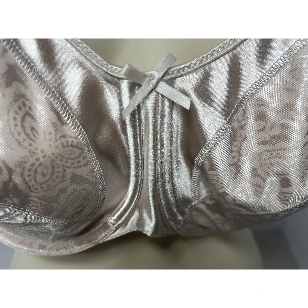 Bali Bra Womens 42C Beige Floral Satin Underwire Minimizer Full Coverage 3562